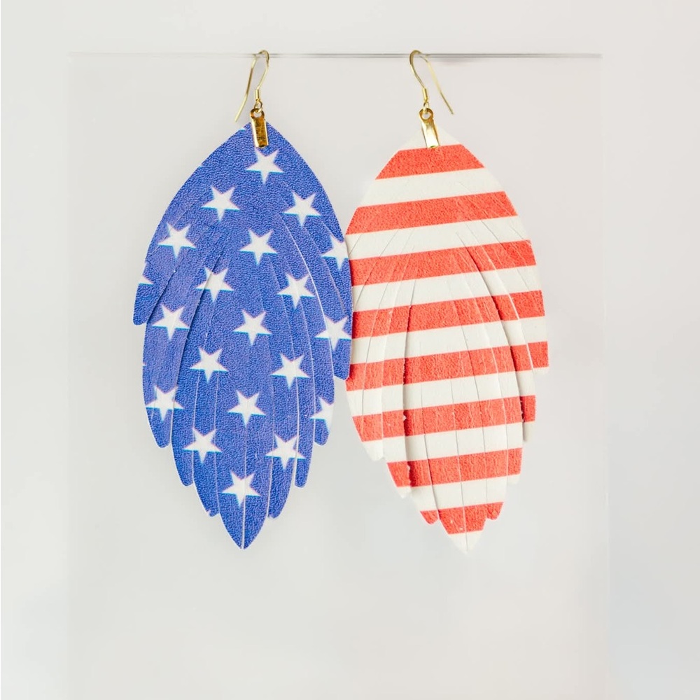 Patriotic Star and Stripe Leaf Earrings